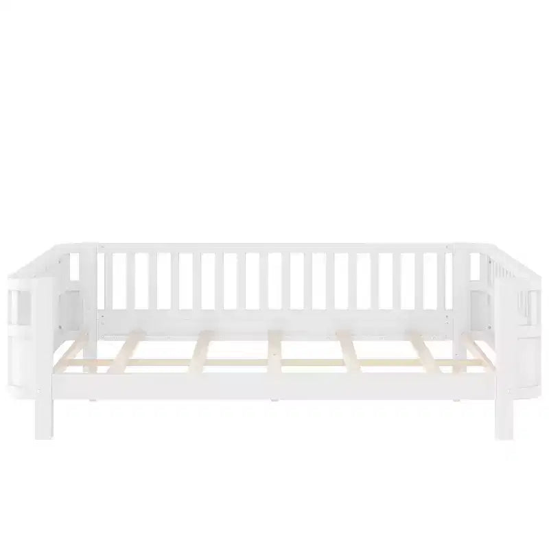 Lit plateforme intégral Bellemave avec barrières de sécurité et clôture amovible, lit plateforme en bois massif pour enfants, blanc