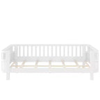 Lit plateforme intégral Bellemave avec barrières de sécurité et clôture amovible, lit plateforme en bois massif pour enfants, blanc