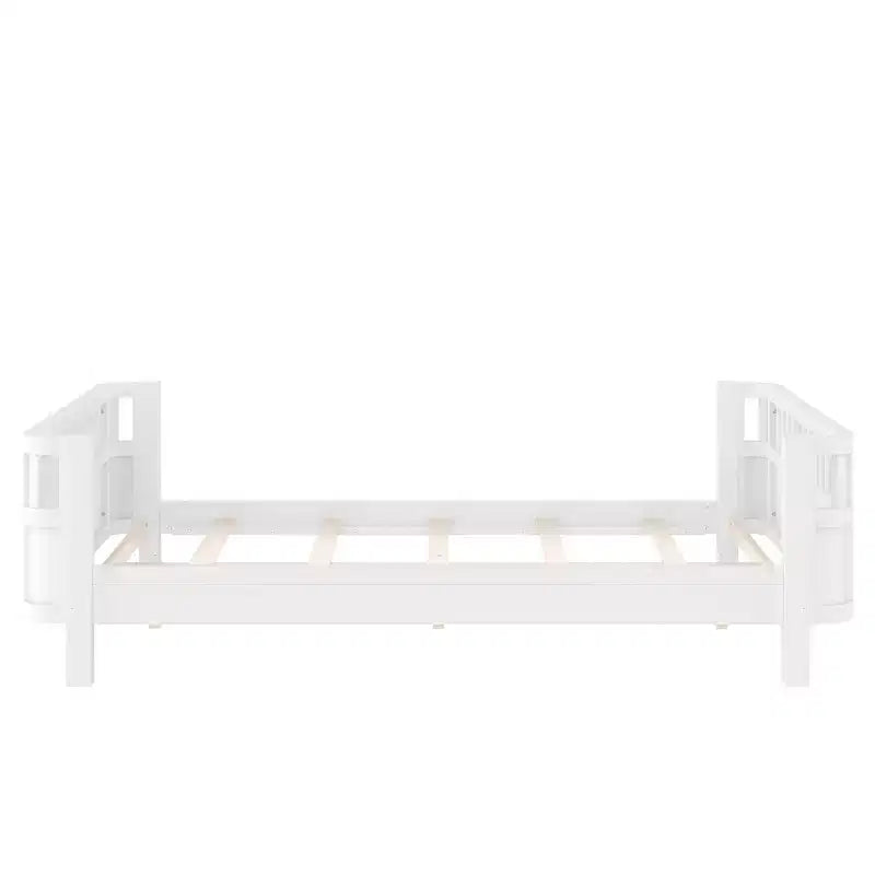 Lit plateforme intégral Bellemave avec barrières de sécurité et clôture amovible, lit plateforme en bois massif pour enfants, blanc