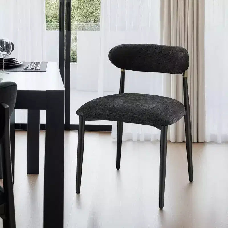 Royal Hampton Side Dining Chair Set of 2, Black Chenille, Curved, Metal Legs