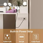 Coiffeuse d'angle moderne avec miroir, prise de courant intégrée, tiroirs et armoires, rangements ouverts, pour chambre à coucher