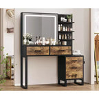 Vanity Desk with LED Mirror, Makeup Vanity Table with Drawers, Cabinet, Dressing Table with Open Storage Shelves for Bedroom, Dressing Room