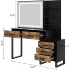 Coiffeuse avec miroir LED, table de maquillage avec tiroirs, meuble de rangement, coiffeuse avec étagères ouvertes pour chambre à coucher, dressing