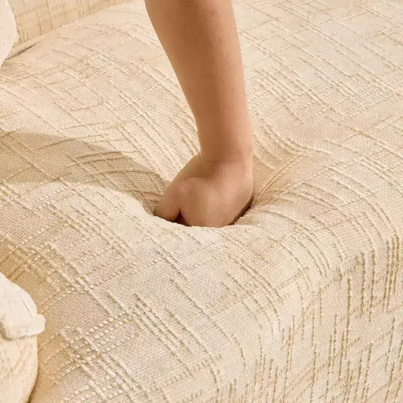Canapé beige courbé 2 places avec accoudoirs et 2 coussins – Petit format, idéal pour toutes les pièces