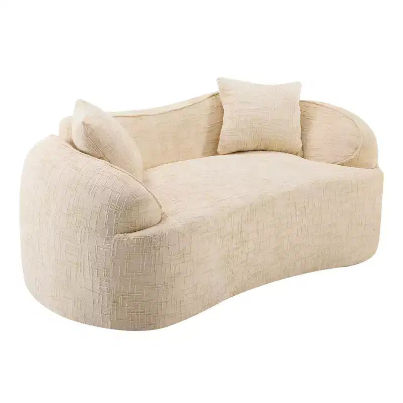 Canapé beige courbé 2 places avec accoudoirs et 2 coussins – Petit format, idéal pour toutes les pièces