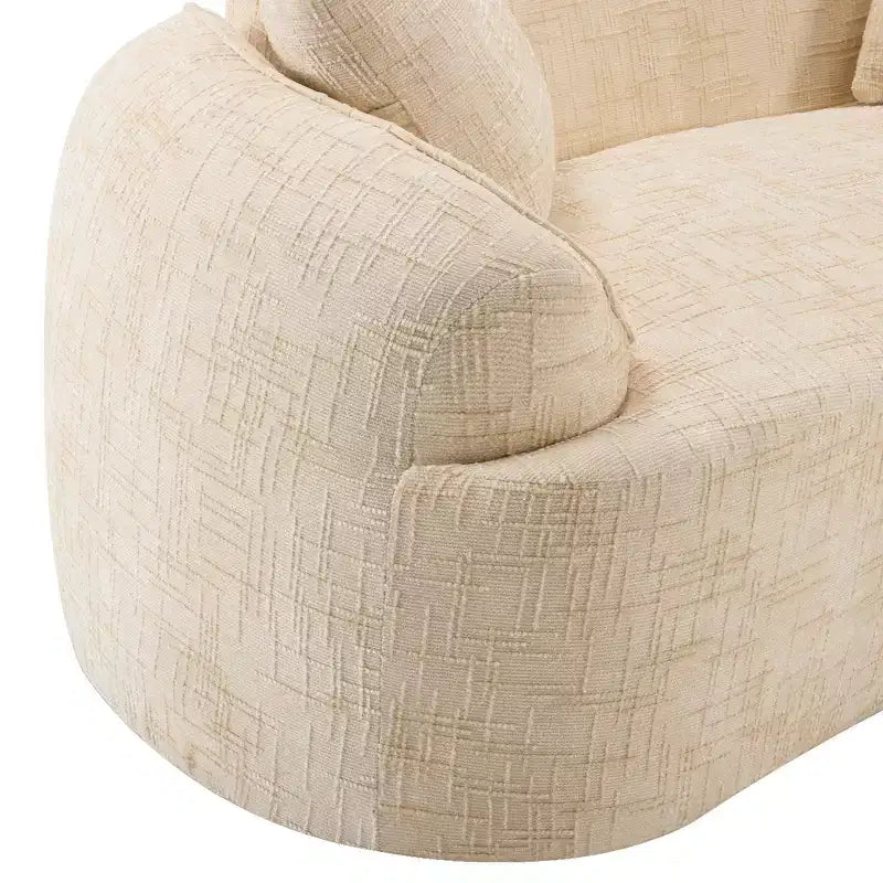 Canapé beige courbé 2 places avec accoudoirs et 2 coussins – Petit format, idéal pour toutes les pièces