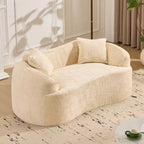 Canapé beige courbé 2 places avec accoudoirs et 2 coussins – Petit format, idéal pour toutes les pièces