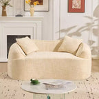 Canapé beige courbé 2 places avec accoudoirs et 2 coussins – Petit format, idéal pour toutes les pièces