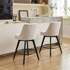 Lot de 4 tabourets de bar en lin beige - 26" Hauteur de comptoir Pivotants avec dossier et pieds en bois pour îlot de cuisine et bar (Design moderne et capitonné)