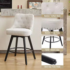Lot de 4 tabourets de bar en lin beige - 26" Hauteur de comptoir Pivotants avec dossier et pieds en bois pour îlot de cuisine et bar (Design moderne et capitonné)