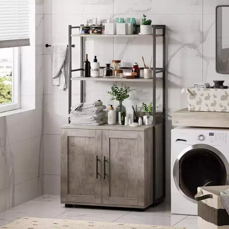 55Cache-litière, meuble de toilettes pour chats dissimulé avec étagères de rangement à 2 niveaux et portes, meuble cache-litière pour plantes, nourriture et décorations