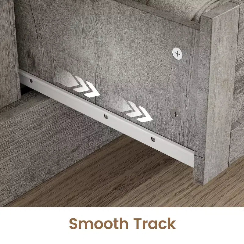 Commode de chambre à 4 tiroirs, commode en bois de 114 cm avec portes coulissantes de style grange, meuble TV avec grands tiroirs et poignées barre, pour dressing, salon