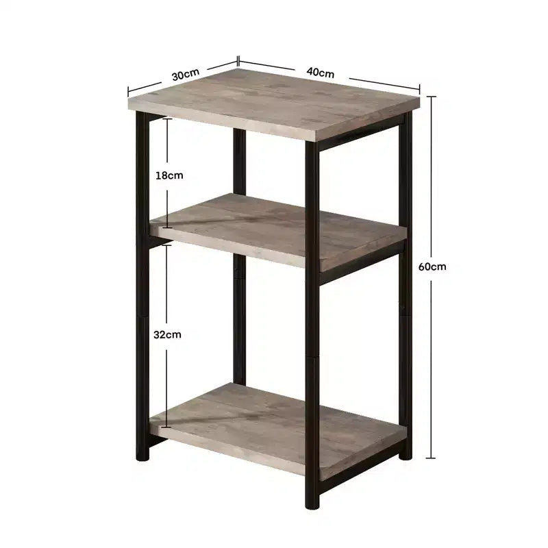 Table d'appoint rustique à 3 niveaux pour petits espaces, petite table d'appoint de ferme en bois avec étagères de rangement, table de chevet fine pour chambre, salon, bureau