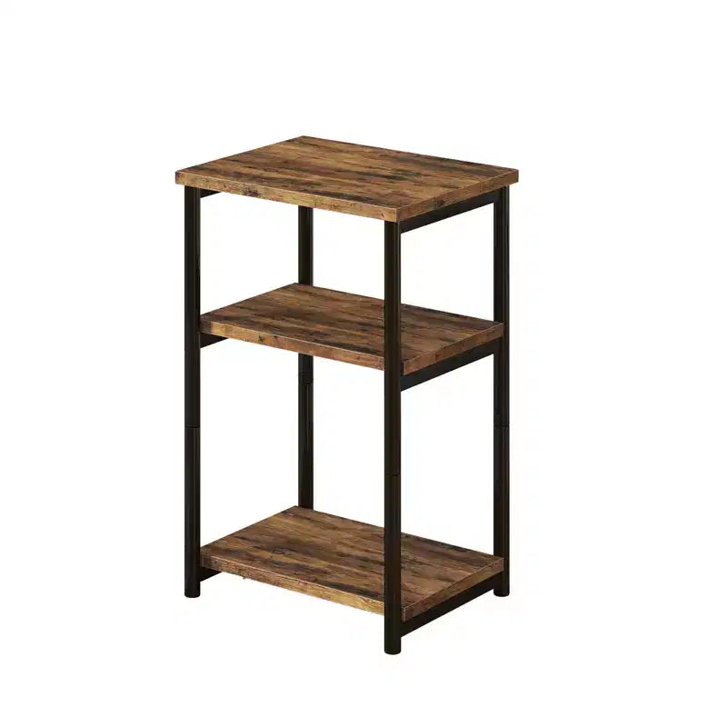 Table d'appoint rustique à 3 niveaux pour petits espaces, petite table d'appoint de ferme en bois avec étagères de rangement, table de chevet fine pour chambre, salon, bureau