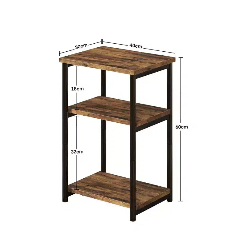 Table d'appoint rustique à 3 niveaux pour petits espaces, petite table d'appoint de ferme en bois avec étagères de rangement, table de chevet fine pour chambre, salon, bureau