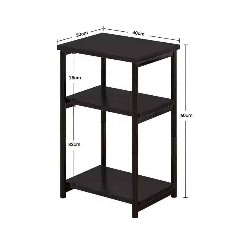 Table d'appoint rustique à 3 niveaux pour petits espaces, petite table d'appoint de ferme en bois avec étagères de rangement, table de chevet fine pour chambre, salon, bureau