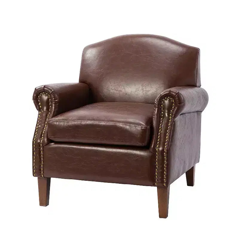 Fauteuil transitoire Gianluigi en cuir vegan avec garniture cloutée pour chambre et salon | ART OF LIVING DESIGNS