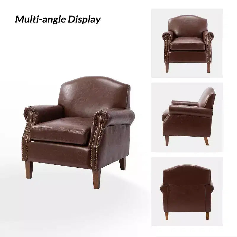 Fauteuil transitoire Gianluigi en cuir vegan avec garniture cloutée pour chambre et salon | ART OF LIVING DESIGNS
