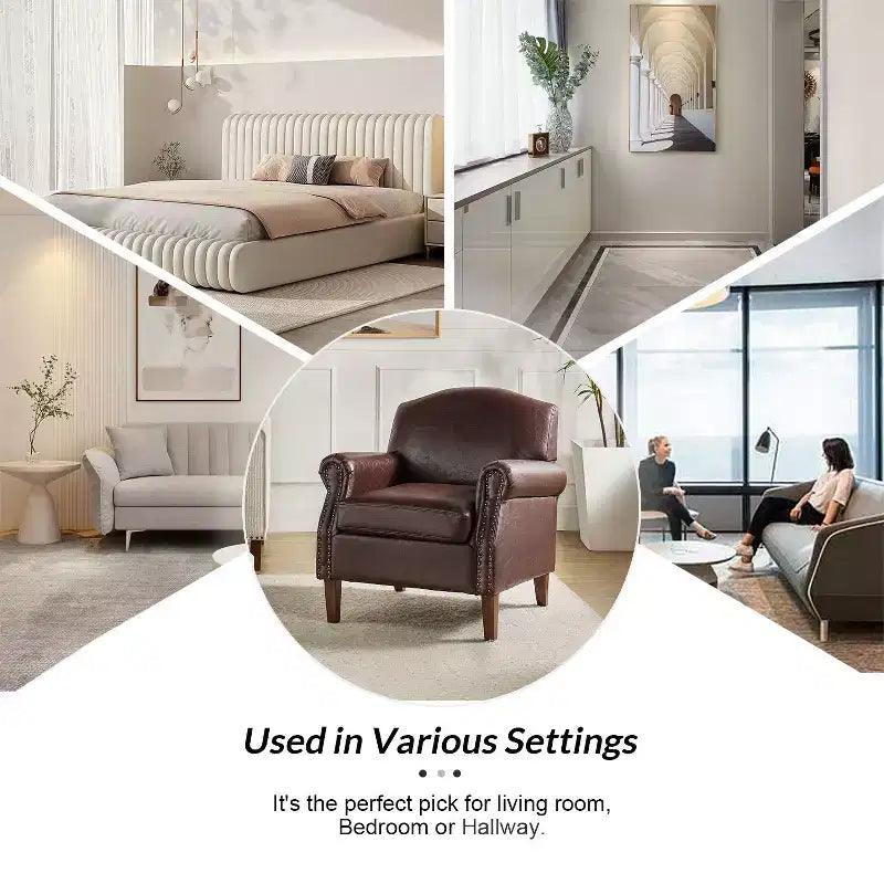 Fauteuil transitoire Gianluigi en cuir vegan avec garniture cloutée pour chambre et salon | ART OF LIVING DESIGNS