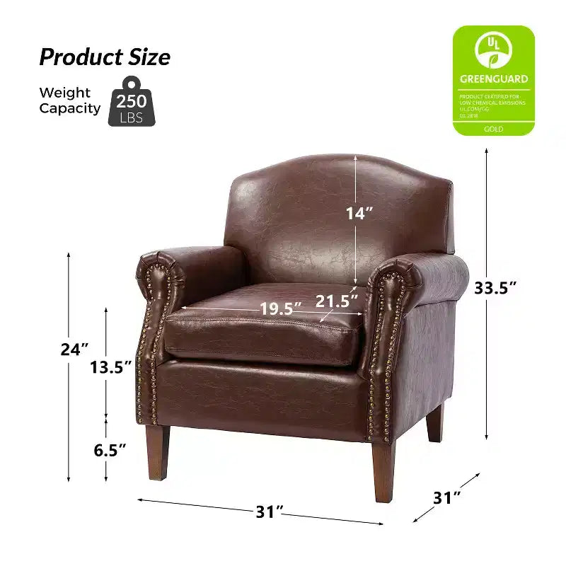 Fauteuil transitoire Gianluigi en cuir vegan avec garniture cloutée pour chambre et salon | ART OF LIVING DESIGNS