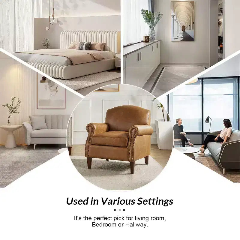 Fauteuil transitoire Gianluigi en cuir vegan avec garniture cloutée pour chambre et salon | ART OF LIVING DESIGNS