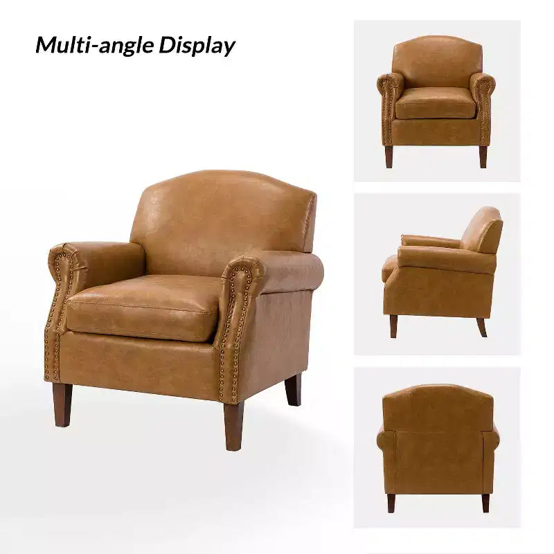 Fauteuil transitoire Gianluigi en cuir vegan avec garniture cloutée pour chambre et salon | ART OF LIVING DESIGNS