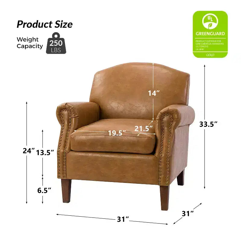 Fauteuil transitoire Gianluigi en cuir vegan avec garniture cloutée pour chambre et salon | ART OF LIVING DESIGNS