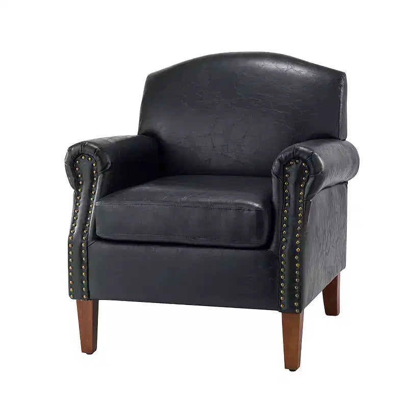 Fauteuil transitoire Gianluigi en cuir vegan avec garniture cloutée pour chambre et salon | ART OF LIVING DESIGNS