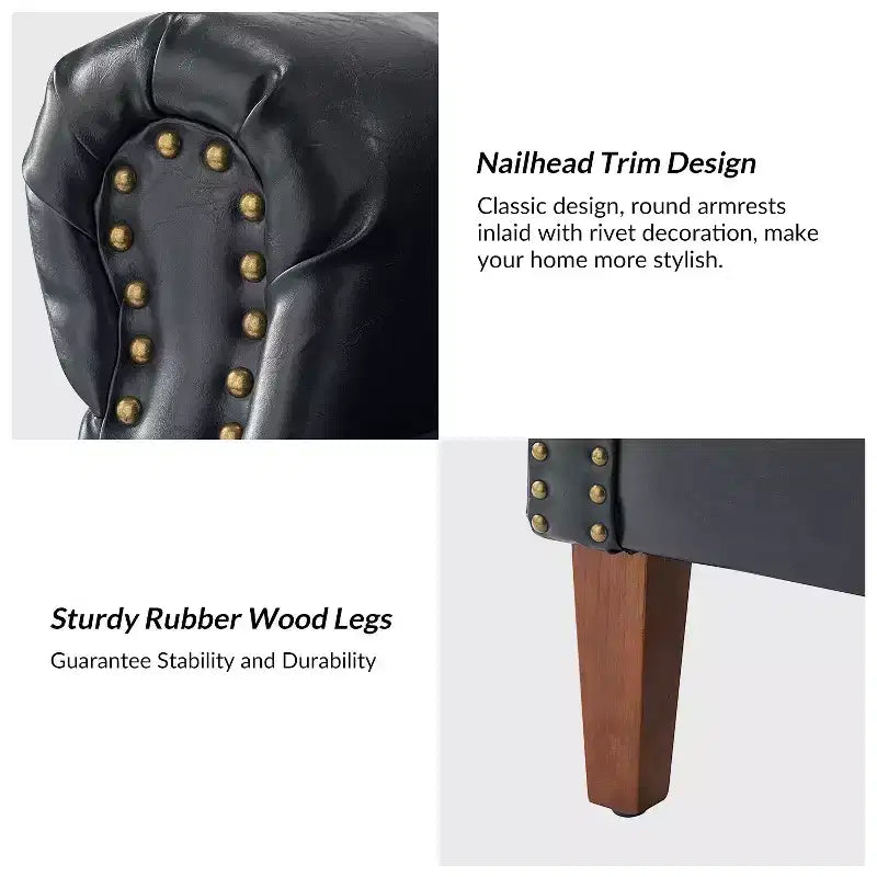 Fauteuil transitoire Gianluigi en cuir vegan avec garniture cloutée pour chambre et salon | ART OF LIVING DESIGNS