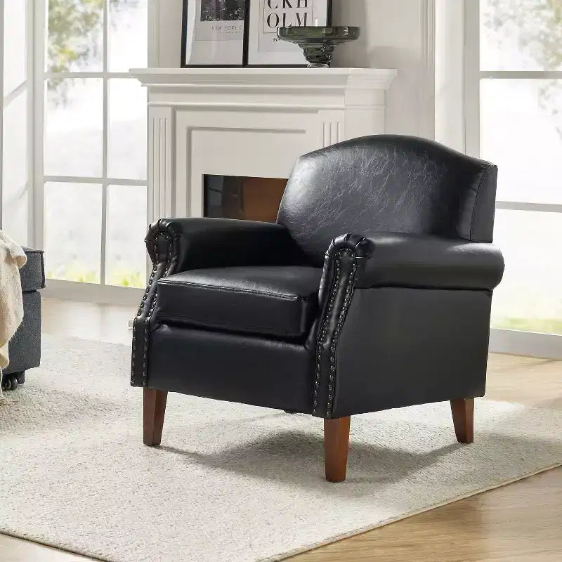 Fauteuil transitoire Gianluigi en cuir vegan avec garniture cloutée pour chambre et salon | ART OF LIVING DESIGNS