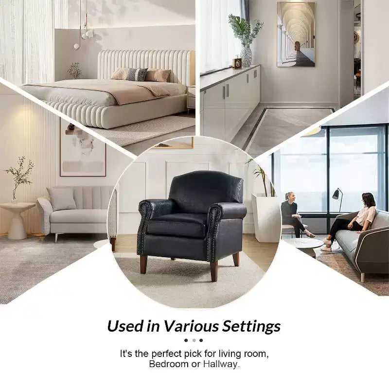 Fauteuil transitoire Gianluigi en cuir vegan avec garniture cloutée pour chambre et salon | ART OF LIVING DESIGNS