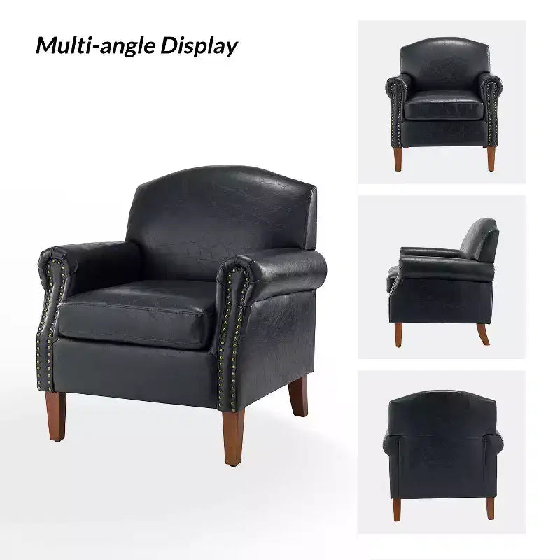 Fauteuil transitoire Gianluigi en cuir vegan avec garniture cloutée pour chambre et salon | ART OF LIVING DESIGNS