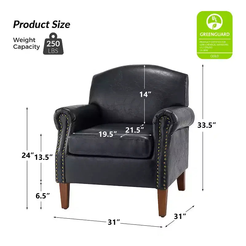 Fauteuil transitoire Gianluigi en cuir vegan avec garniture cloutée pour chambre et salon | ART OF LIVING DESIGNS