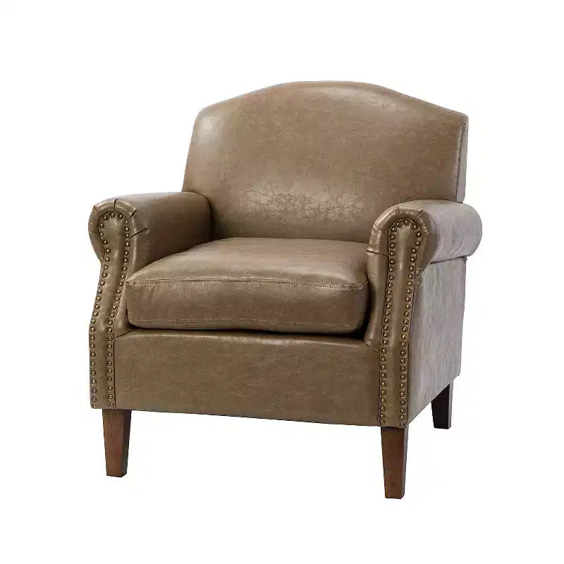 Fauteuil transitoire Gianluigi en cuir vegan avec garniture cloutée pour chambre et salon | ART OF LIVING DESIGNS