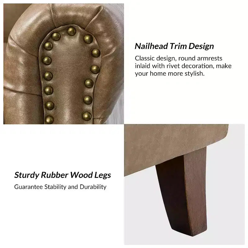 Fauteuil transitoire Gianluigi en cuir vegan avec garniture cloutée pour chambre et salon | ART OF LIVING DESIGNS