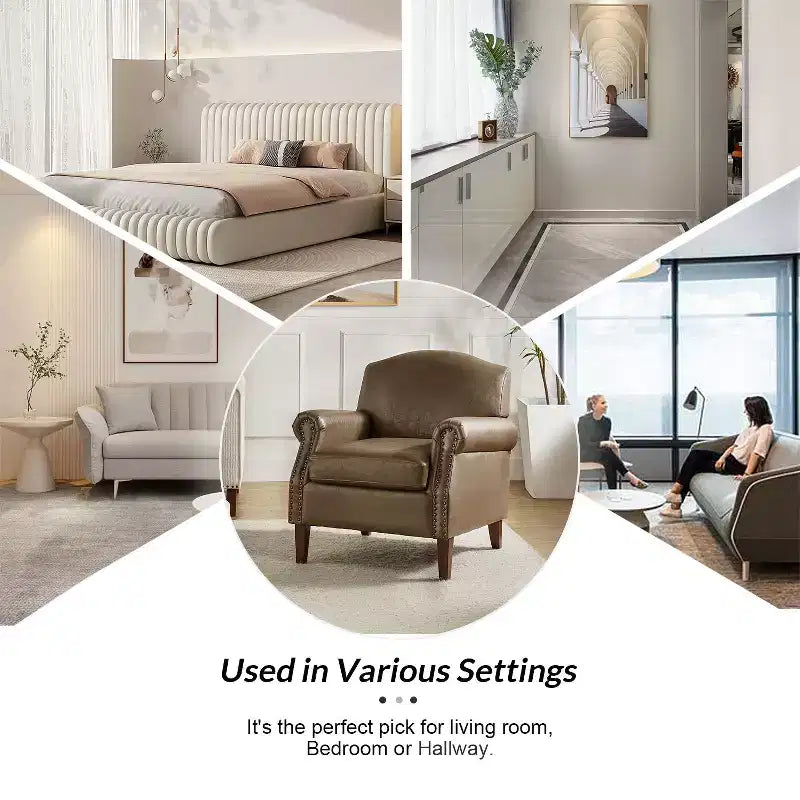 Fauteuil transitoire Gianluigi en cuir vegan avec garniture cloutée pour chambre et salon | ART OF LIVING DESIGNS