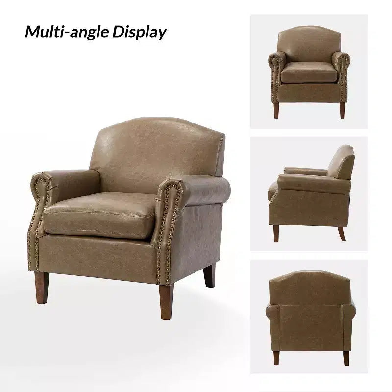 Fauteuil transitoire Gianluigi en cuir vegan avec garniture cloutée pour chambre et salon | ART OF LIVING DESIGNS