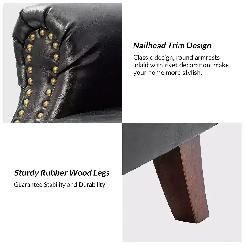 Fauteuil transitoire Gianluigi en cuir vegan avec garniture cloutée pour chambre et salon | ART OF LIVING DESIGNS