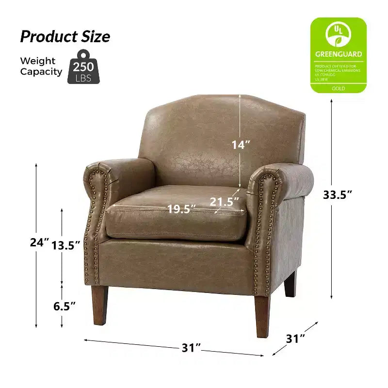 Fauteuil transitoire Gianluigi en cuir vegan avec garniture cloutée pour chambre et salon | ART OF LIVING DESIGNS