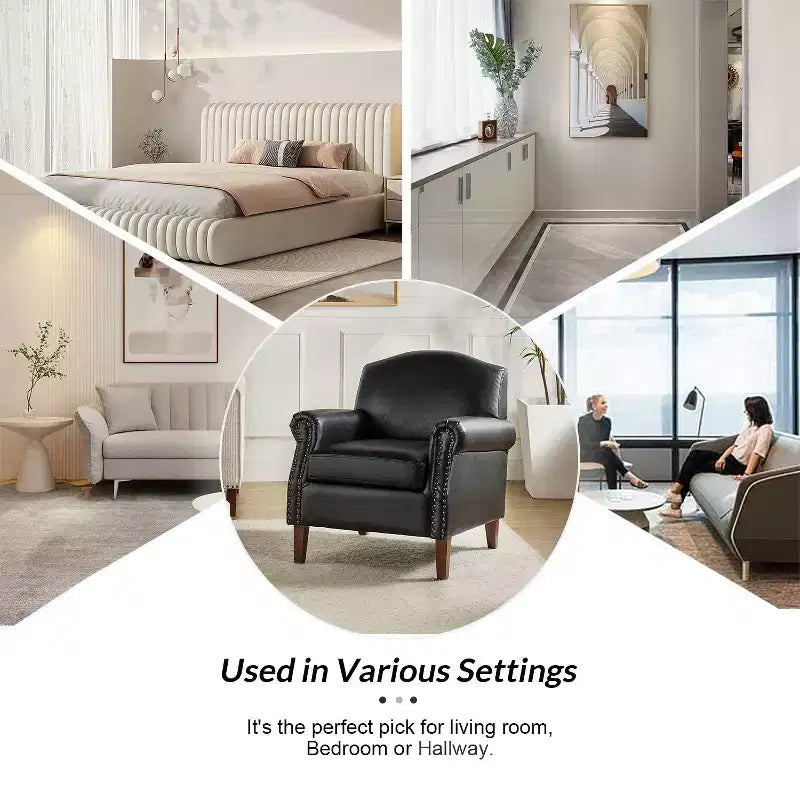 Fauteuil transitoire Gianluigi en cuir vegan avec garniture cloutée pour chambre et salon | ART OF LIVING DESIGNS