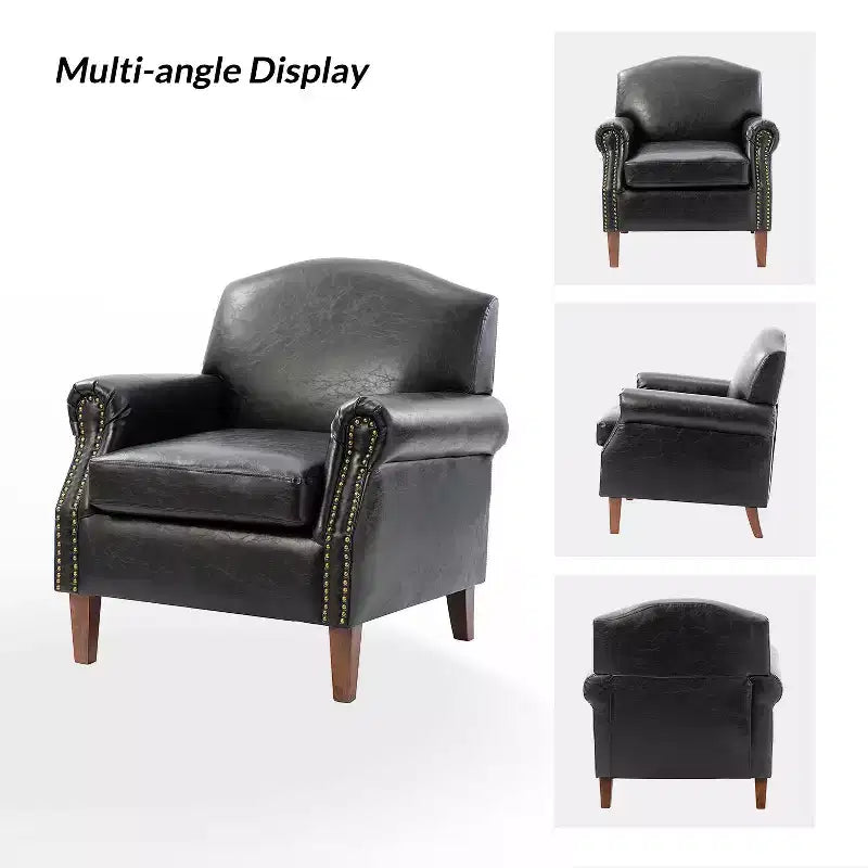 Fauteuil transitoire Gianluigi en cuir vegan avec garniture cloutée pour chambre et salon | ART OF LIVING DESIGNS