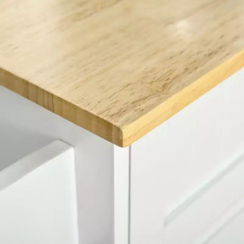 Okak Îlot de cuisine moderne avec plateau en bois, Chariot de cuisine avec tiroirs de rangement et étagères réglables, Îlot de cuisine roulant pour la maison, Blanc