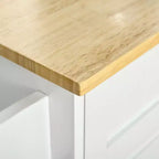 Okak Îlot de cuisine moderne avec plateau en bois, Chariot de cuisine avec tiroirs de rangement et étagères réglables, Îlot de cuisine roulant pour la maison, Blanc