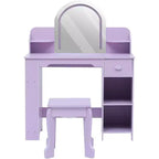 Coiffeuse pour fille avec lumières, Ensemble table et chaise de coiffeuse pour enfants pour princesse, Bureau de coiffeuse pour tout-petits avec étagère ouverte, Armoire de rangement et étagères latérales