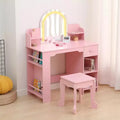 Girl Vanity with Lights,Kid Vanity Table and Chair Set for Princess,Toddler Makeup Vanity Desk with Open Bookshelf,Storage Cabinet&Side Shelves
