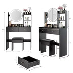 Coiffeuse avec miroir et lumières, ensemble coiffeuse de maquillage avec prises de courant et chaise, 3 couleurs d'éclairage, coiffeuse avec 3 tiroirs