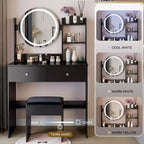 Coiffeuse avec miroir et lumières, ensemble coiffeuse de maquillage avec prises de courant et chaise, 3 couleurs d'éclairage, coiffeuse avec 3 tiroirs
