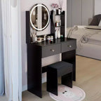 Coiffeuse avec miroir et lumières, ensemble coiffeuse de maquillage avec prises de courant et chaise, 3 couleurs d'éclairage, coiffeuse avec 3 tiroirs