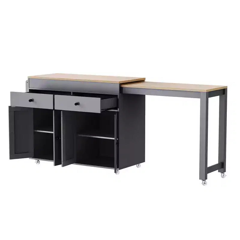 Îlot de cuisine et chariot de rangement Whisen 74.5 avec table à manger extensible, étagère à épices et 2 tiroirs