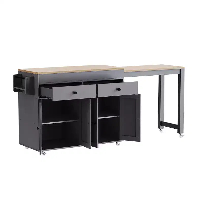 Îlot de cuisine et chariot de rangement Whisen 74.5 avec table à manger extensible, étagère à épices et 2 tiroirs